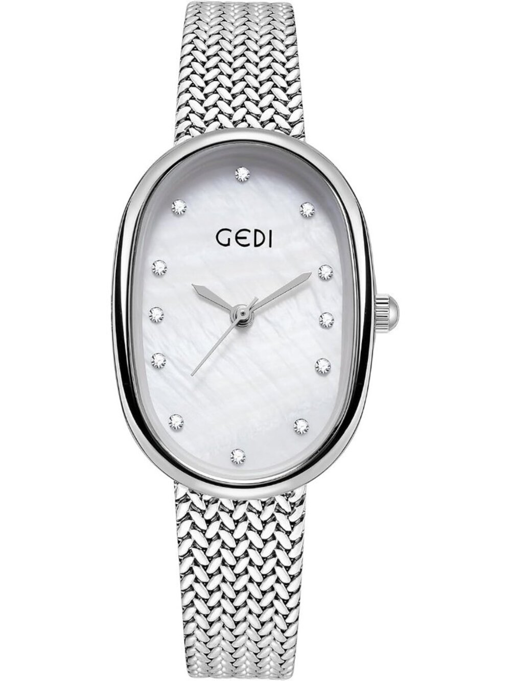 Women's Silver White Oval Dial Mother-of-Pearl Face, Slim Minimalist Watches